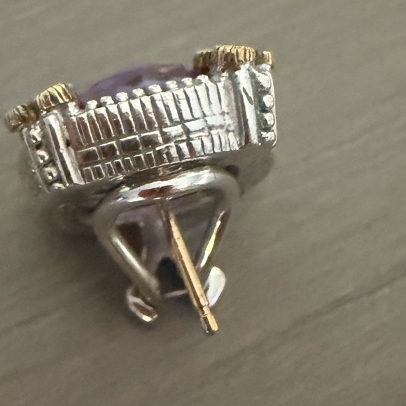 Judith Ripka Purple Amethyst Diamond Silver Gold Earrings 18K 925 - Picture 10 of 10
